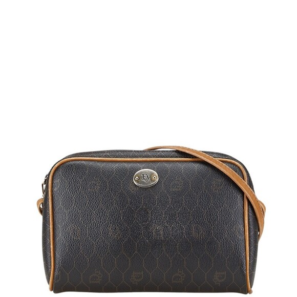 Christian Dior Dior logo crossbody shoulder bag in black and brown leather fo...